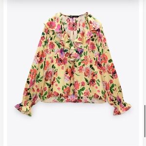 Zara Multicolored Ruffled Blouse with Sailor Collar